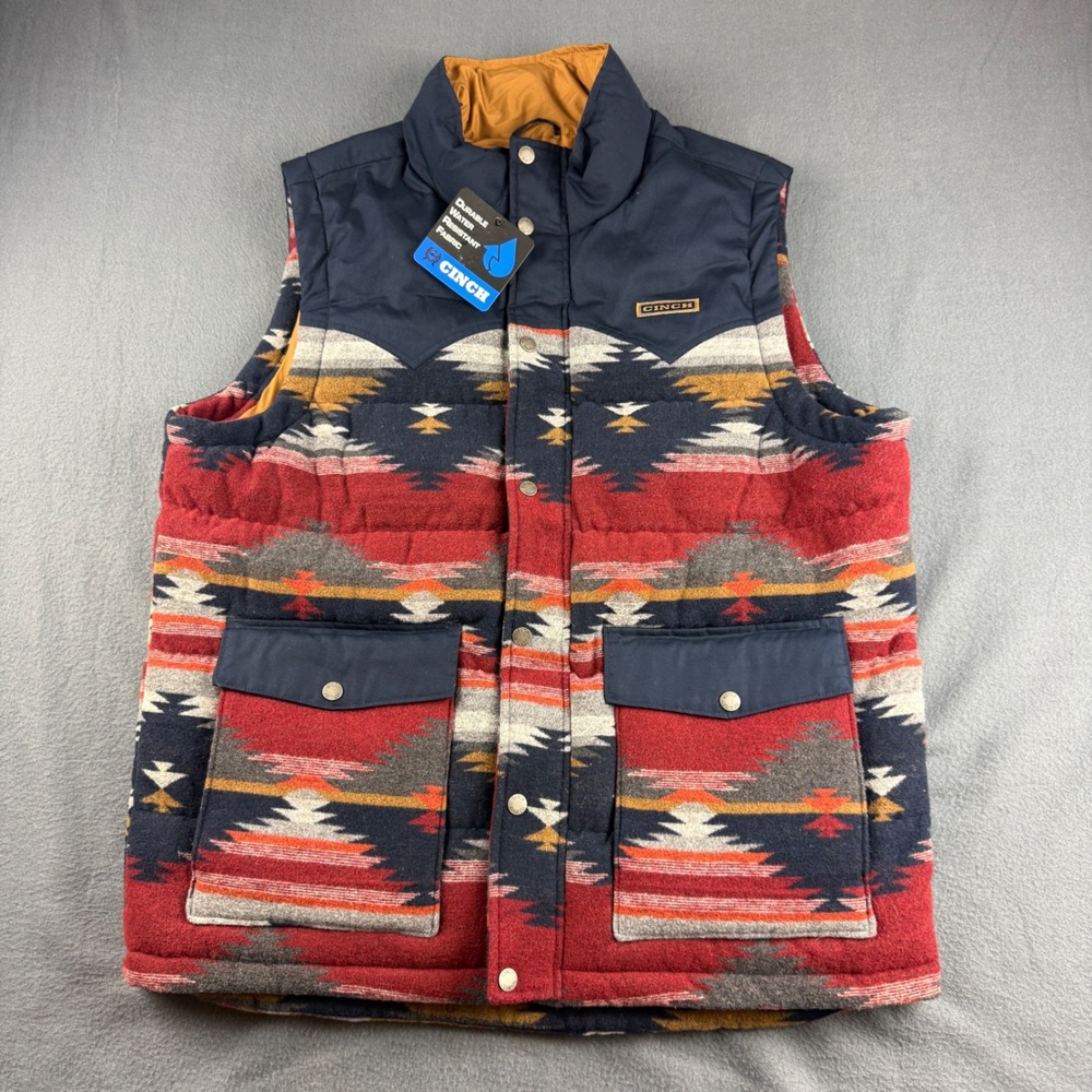 Cinch Puffer Vest Men's L Southwestern Aztec Print Western Cowboy Rodeo NEW
